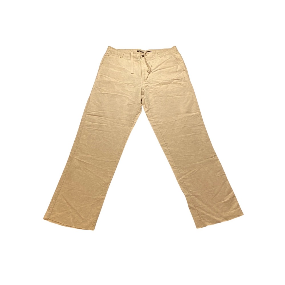 Nautica Mens 36x32 Linen Cotton Blend Drawstring Pants Tan Beige